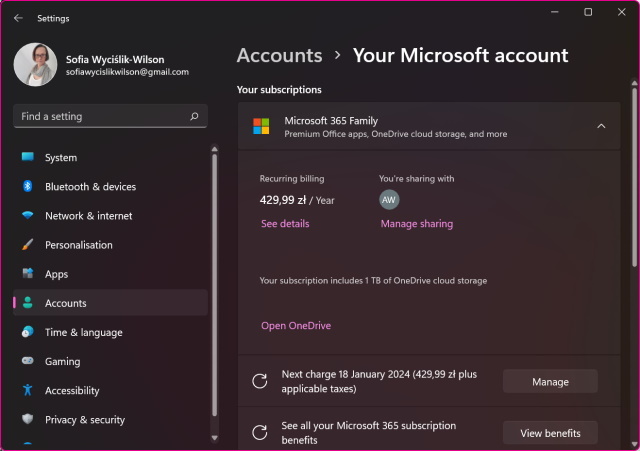 Windows 11设置界面现在可以用来直接管理微软账户
